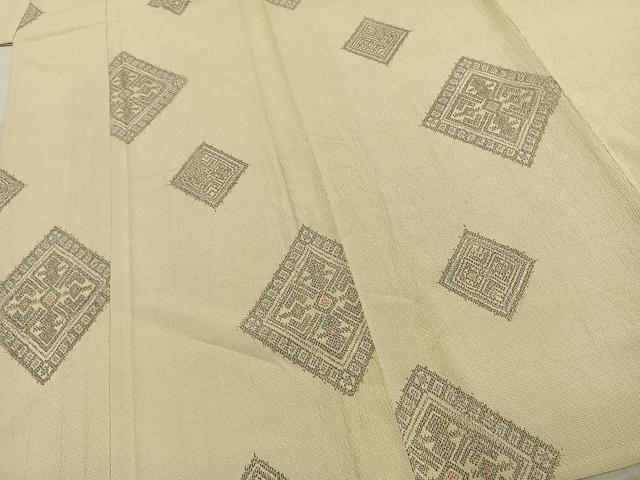 平和屋着物▽本塩沢 単衣 菱文 正絹 逸品 AABE5680fy