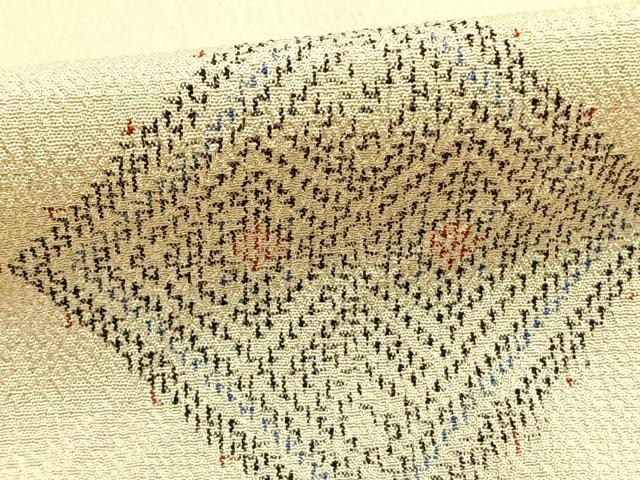 平和屋着物▽本塩沢 単衣 菱文 正絹 逸品 AABE5680fy