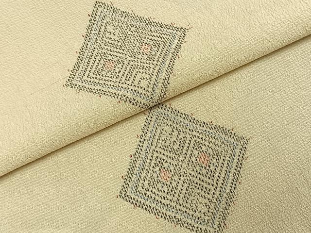 平和屋着物▽本塩沢 単衣 菱文 正絹 逸品 AABE5680fy