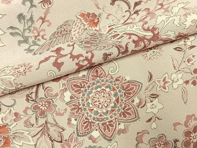 平和屋着物▽上質な小紋 単衣 花鳥文 正絹 逸品 AABE5694fy