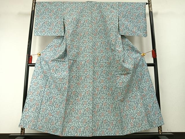 平和屋着物▽上質な紬 単衣 幾何学文様 正絹 逸品 未使用 AABE5697fy