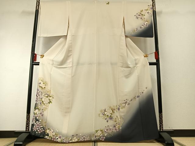 平和屋着物▽訪問着 単衣 草花文 暈し染め 銀糸 金彩 正絹 逸品 AABE5699fy