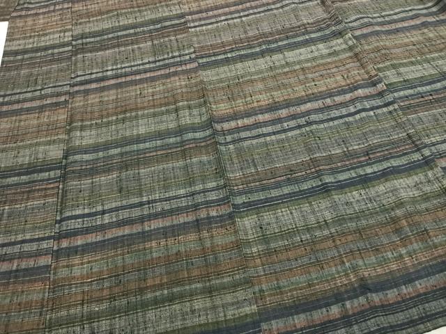 平和屋着物▽上質な紬 単衣 横縞 正絹 逸品 AABE5708fy
