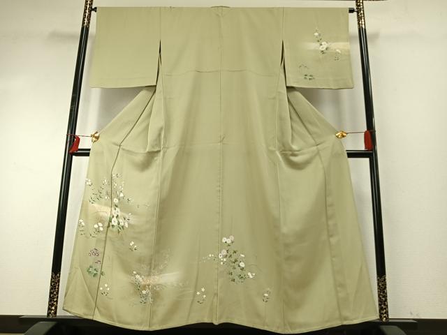 平和屋着物▽訪問着 単衣 友禅 刺繍 草花文 暈し染め 金彩 正絹 逸品 AABE5721fy