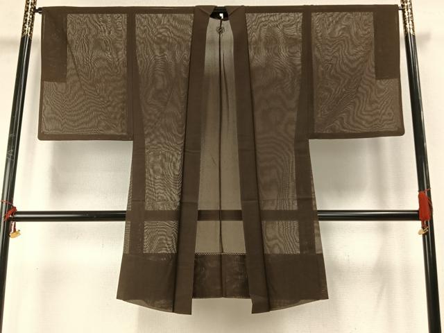 平和屋着物▽男性 長羽織 スリーシーズン 春夏秋 塵除け 栗色 正絹 逸品 AABE5725fy