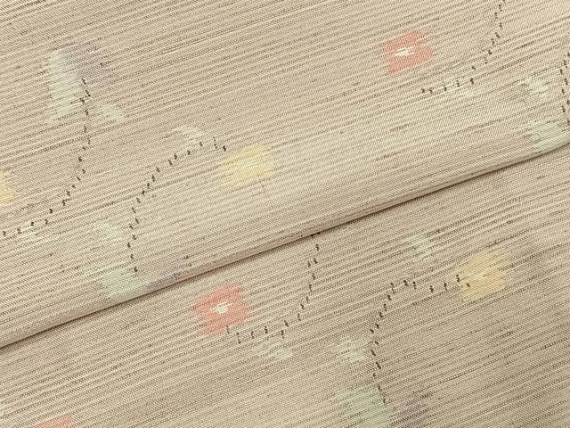平和屋着物▽上質な紬 単衣 草花文 正絹 逸品 AABE5730fy