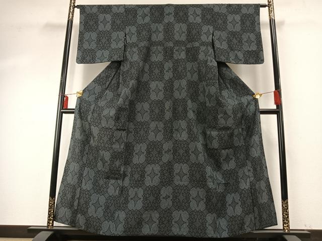 平和屋着物▽本塩沢 単衣 幾何学文様 正絹 逸品 AABE5733fy