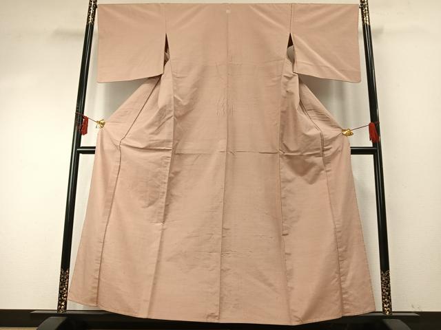 平和屋着物▽上質な紬 単衣 色無地 洗柿色 正絹 逸品 AABE5735fy
