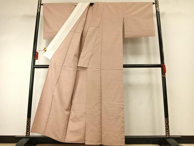 平和屋着物▽上質な紬 単衣 色無地 洗柿色 正絹 逸品 AABE5735fy