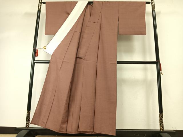 平和屋着物▽上質な紬 単衣 色無地 遠州茶色 正絹 逸品 AABE5738fy