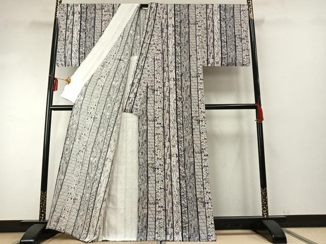 平和屋着物▽上質な小紋 単衣 型染め 花間道 正絹 逸品 未使用 AABE5743fy