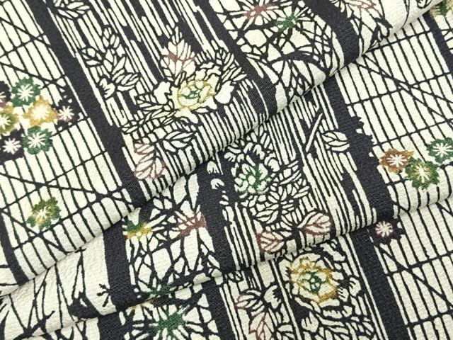 平和屋着物▽上質な小紋 単衣 型染め 花間道 正絹 逸品 未使用 AABE5743fy