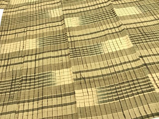 平和屋着物▽上質な紬 単衣 格子 正絹 逸品 AABE5749fy