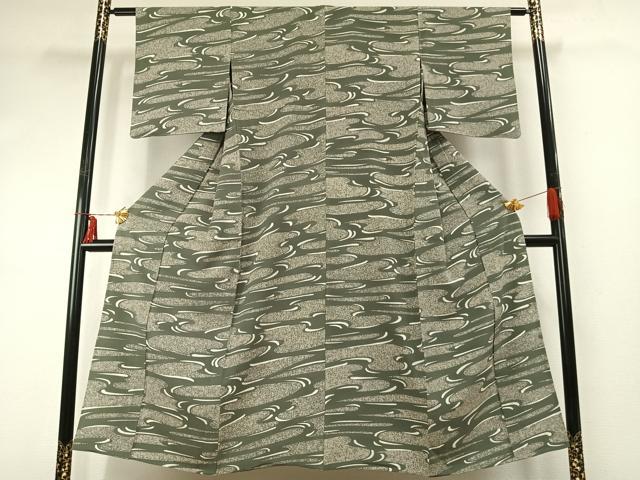 平和屋着物▽上質な小紋 単衣 流水文 正絹 逸品 AABE5761fy