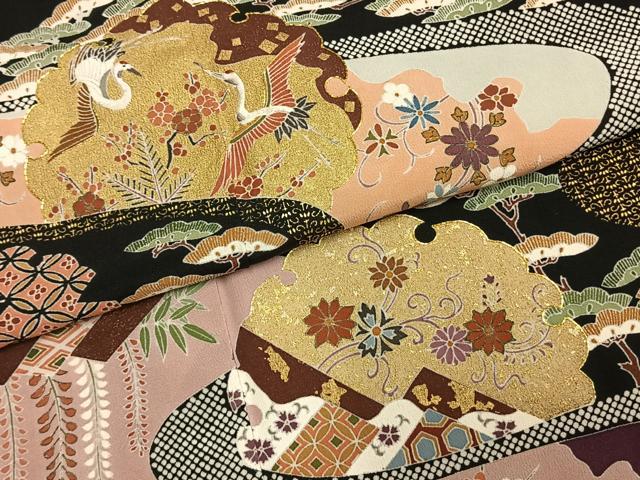 平和屋着物●豪華黒留袖 友禅 作家物 政治郎 駒刺繍 雪輪花鳥文 金彩 高島屋扱い 正絹 逸品 AABE5781fy