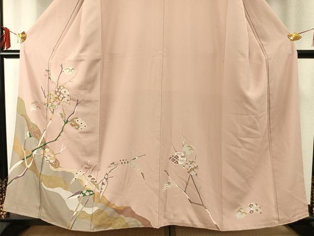平和屋着物●訪問着 友禅 駒刺繍 枝葉文 金彩 正絹 逸品 AABE5794fy