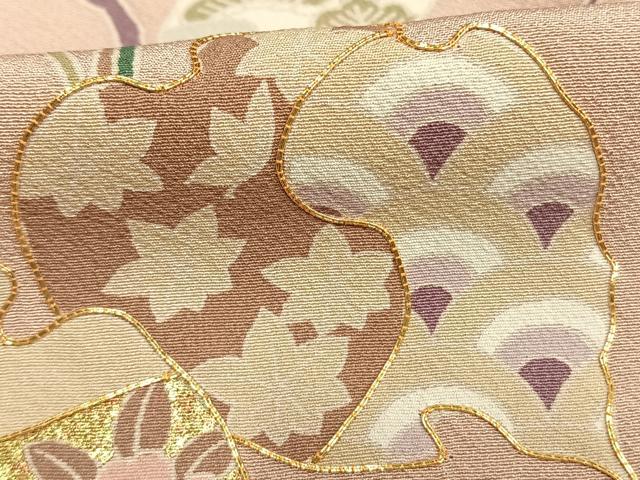 平和屋着物●訪問着 友禅 駒刺繍 枝葉文 金彩 正絹 逸品 AABE5794fy