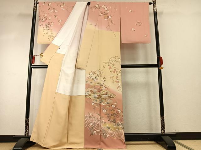 平和屋着物●訪問着 駒刺繍 雲取り花文 暈し染め 金彩 正絹 逸品 AABE5803fy