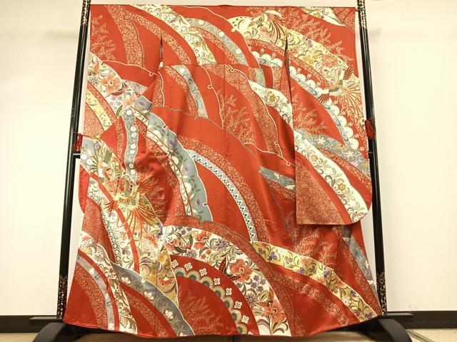 平和屋着物●豪華振袖 駒刺繍 熨斗花鳥文 金彩 正絹 逸品 AABE5807fy
