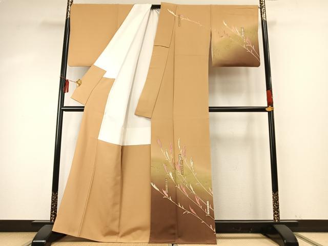 平和屋着物●京加賀友禅 百貫達雄 訪問着 短冊文 花菊 暈し染め 金彩 正絹 逸品 AABE5815fy