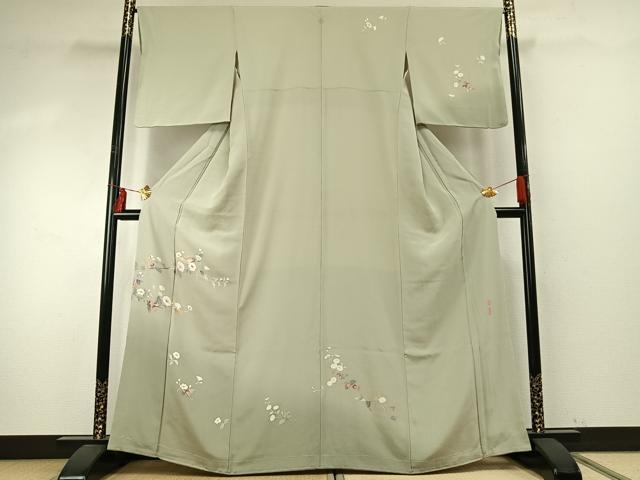 平和屋着物●京加賀友禅 百貫達雄 訪問着 枝花文 銀座おゝぎ屋扱い 正絹 逸品 未使用 AABE5816fy