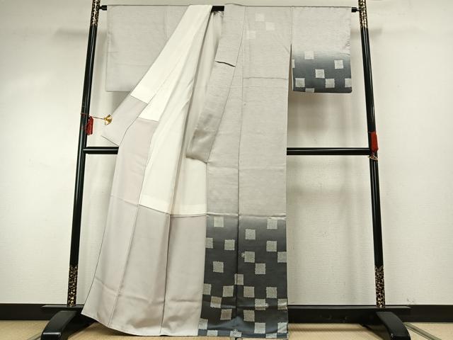 平和屋着物●訪問着 市松千鳥文 暈し染め 正絹 逸品 AABE5818fy