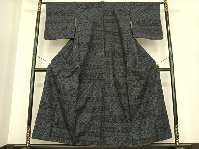 平和屋着物●結城紬 80亀甲 横段文 正絹 逸品 AABE5823fy