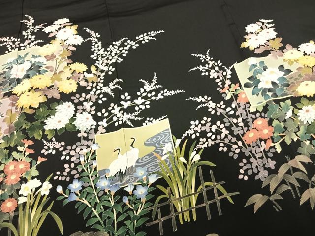 平和屋着物●十日町友禅作家 阿部佳雪 黒留袖 色紙花鳥文 正絹 逸品 AABI2614cs