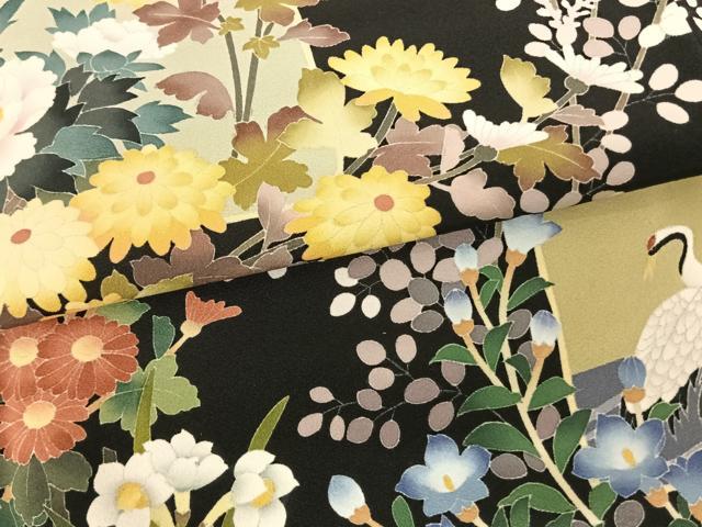 平和屋着物●十日町友禅作家 阿部佳雪 黒留袖 色紙花鳥文 正絹 逸品 AABI2614cs