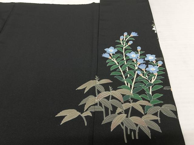 平和屋着物●十日町友禅作家 阿部佳雪 黒留袖 色紙花鳥文 正絹 逸品 AABI2614cs