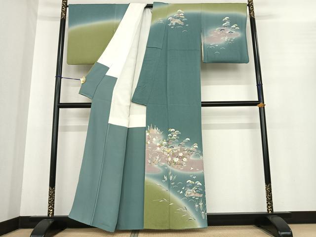 平和屋着物●訪問着 友禅 作家物 風景花文 暈し染め 鬼しぼ縮緬 正絹 逸品 AABE5830fy