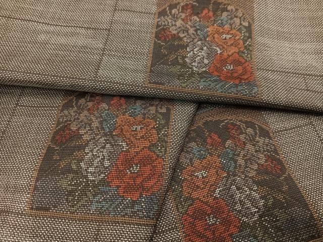 平和屋着物●本場大島紬 カタス9マルキ 色紙草花文 正絹 逸品 AABE5856ph