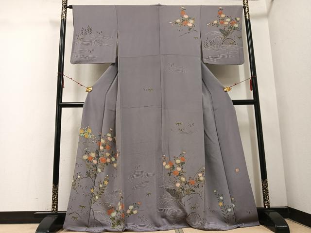 平和屋着物●訪問着 作家物 草花籬文 鬼しぼ縮緬 正絹 逸品 AABE5873ph