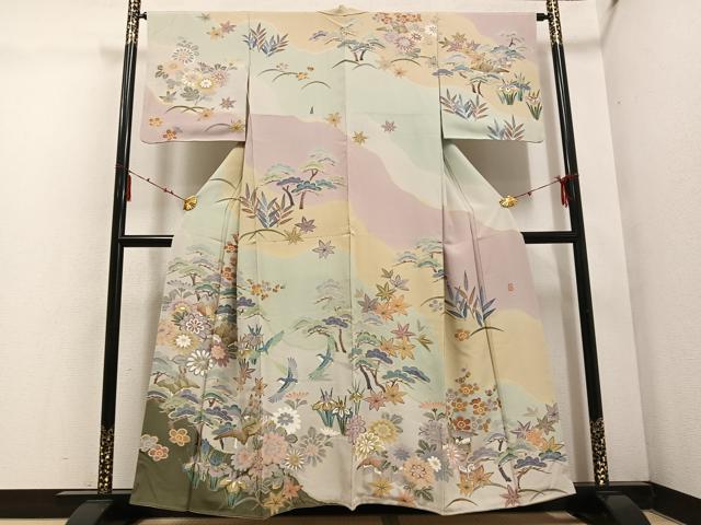 平和屋着物●十日町 加賀草木友禅の第一人者 田村哲彦 訪問着 花鳥文 正絹 逸品 AABE5918ph