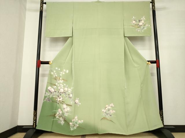 平和屋着物●訪問着 友禅 エ霞花文 暈し染め 金彩 正絹 逸品 AABE5933ck