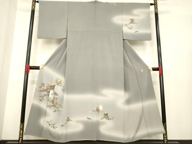 平和屋着物●十日町 加賀草木友禅の第一人者 田村哲彦 訪問着 ミミズク 暈し染め 正絹 逸品 AABE5970ck