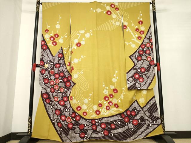 金駒刺繡 絞り 着物“菊や梅、橘..枝を振り末広がりに舞う美の共演”訪問着T-4 金駒刺繡 絞り 着物“菊や梅、橘..枝を振り末広がりに舞う美