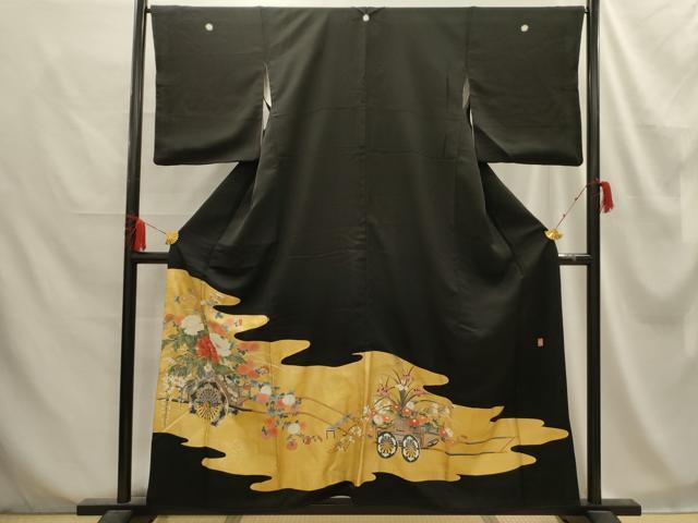平和屋着物■豪華黒留袖 刺繍 花車文 金彩 正絹 逸品 AABE6100sx