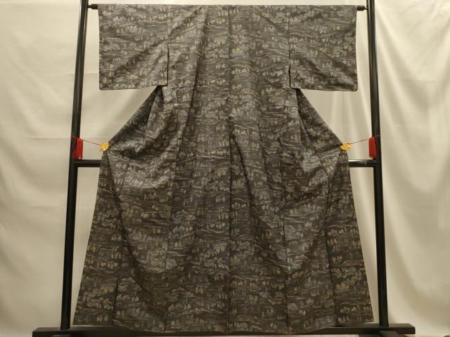 平和屋着物■本場染大島紬 風景文 正絹 逸品 AABE6581sx