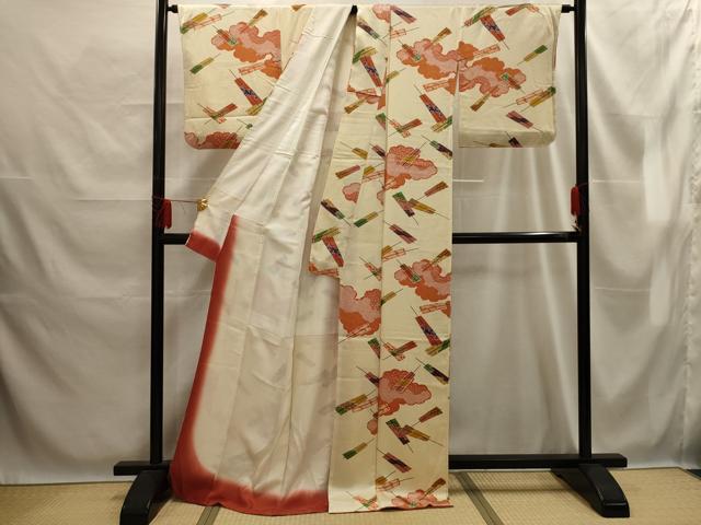 平和屋着物■上質な小紋 扇子文 金彩 正絹 逸品 AABE6630sx