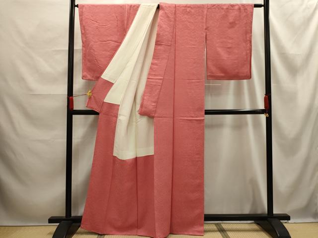 平和屋着物■上質な色無地 毘沙門亀甲花地紋 甚三紅色 正絹 逸品 AABE6649sx
