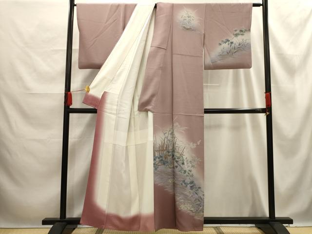 平和屋着物■訪問着 流水飛鳥枝葉文 暈し染め 金彩 正絹 逸品 AABE6653sx