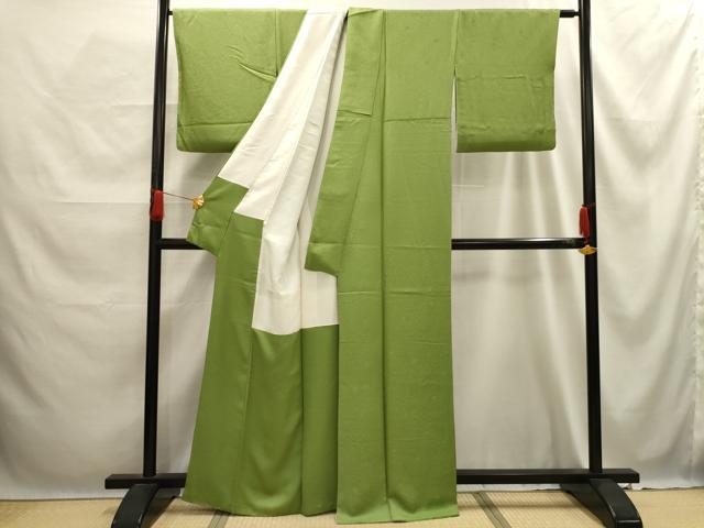 平和屋着物■上質な色無地 草花地紋 苗色 正絹 逸品 AABE6673sx