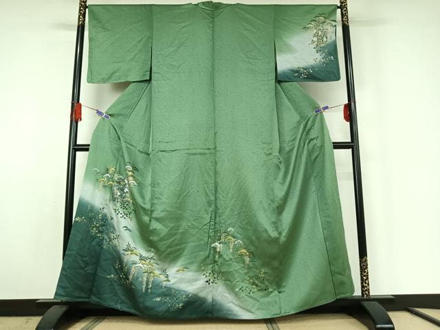 平和屋着物▽訪問着 単衣 几帳花文 暈し染め 金彩 正絹 逸品 AABE6688jh