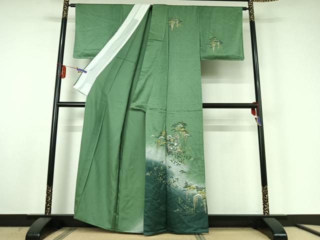 平和屋着物▽訪問着 単衣 几帳花文 暈し染め 金彩 正絹 逸品 AABE6688jh