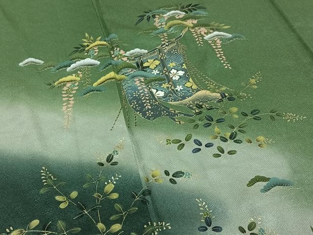 平和屋着物▽訪問着 単衣 几帳花文 暈し染め 金彩 正絹 逸品 AABE6688jh