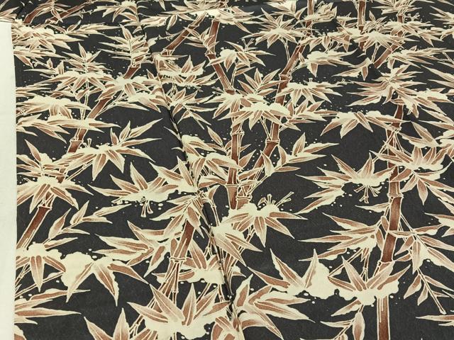 平和屋着物▽森英恵・HANAE MORI 小紋 単衣 雪持ち笹竹文 反端付き 正絹 逸品 AABE6690jh