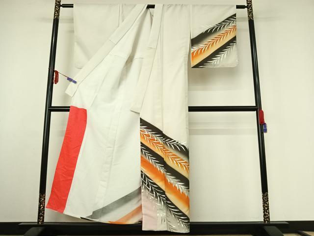 平和屋着物▽訪問着 単衣 草葉文 暈し染め 銀彩 洗える着物 AABE6712jh