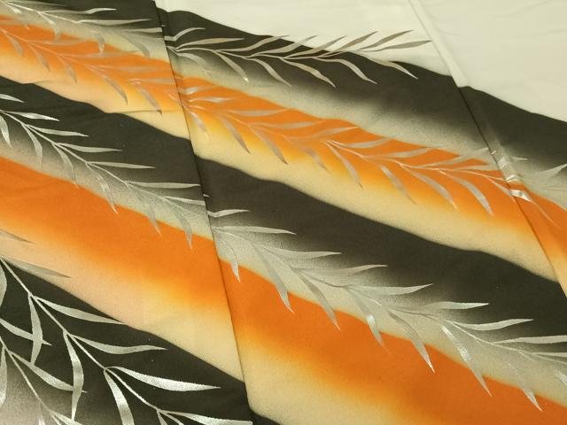 平和屋着物▽訪問着 単衣 草葉文 暈し染め 銀彩 洗える着物 AABE6712jh