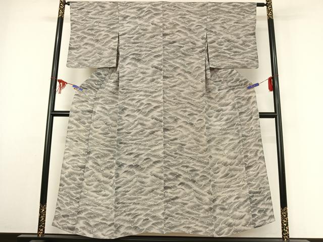 平和屋着物▽上質な小紋 単衣 立波文 暈し染め 鬼しぼ縮緬 正絹 逸品 AABE6720jh